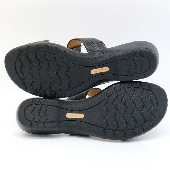 Softspots Pillowtop Sandals 7.5 M Black Leather Strappy Heel Slip-Ons Comfort - Picture 6 of 10